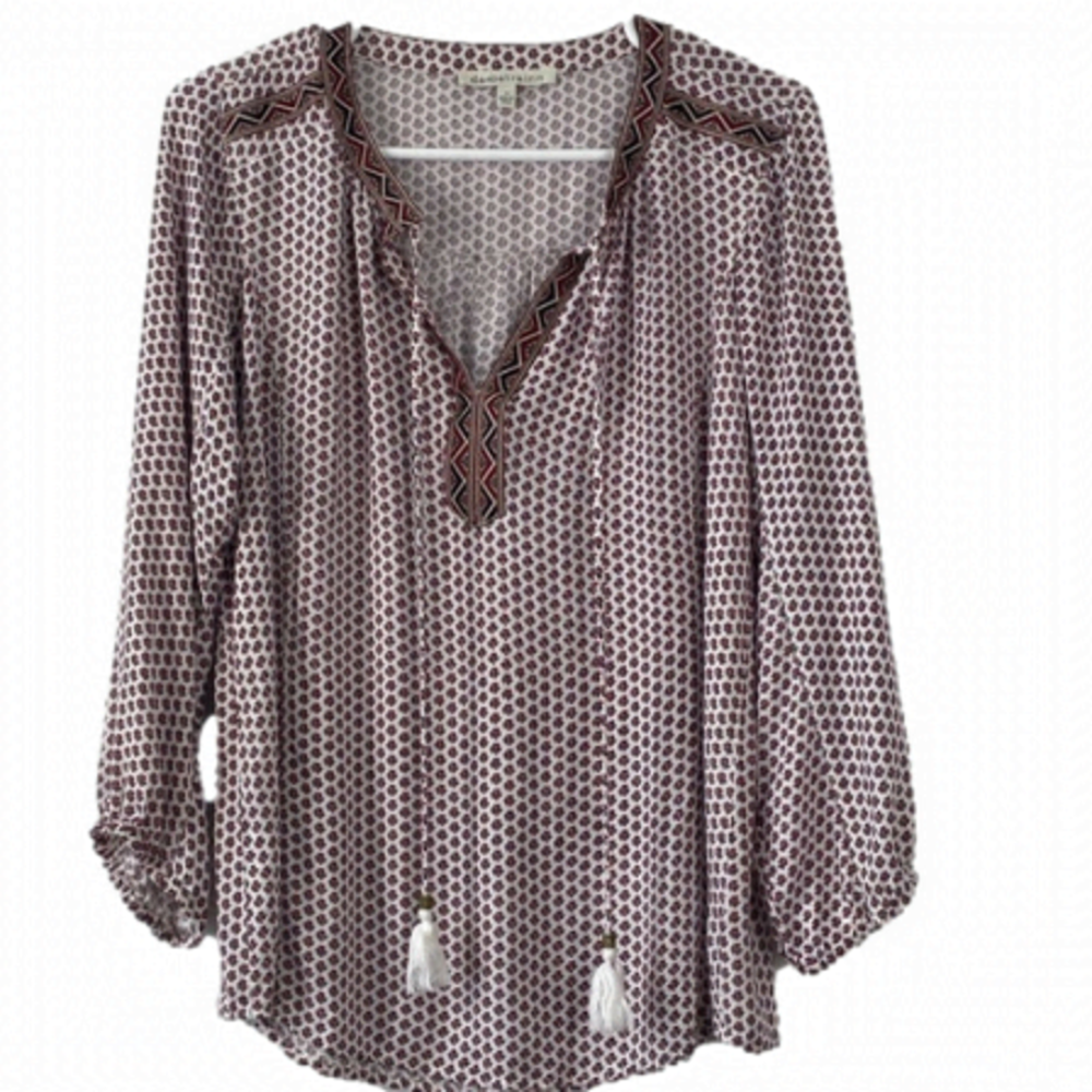 DANIEL Rainn boho aztec peasant style pull over blouse size M